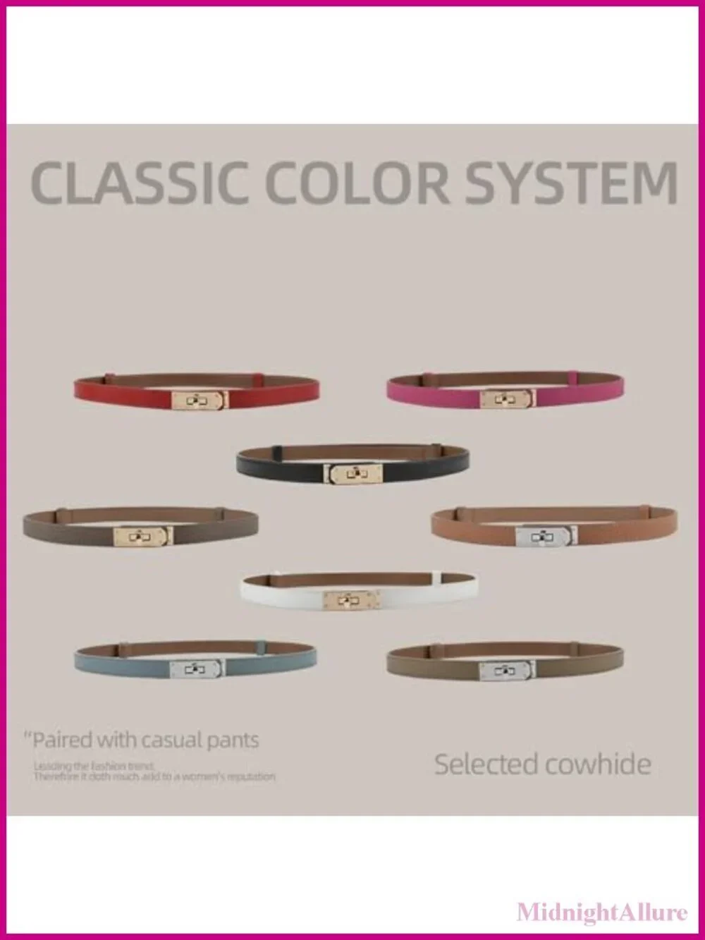 Women's Skinny Belt Alloy Turn Lock Adjustable Waist 19.5-35.5 In for Dresses